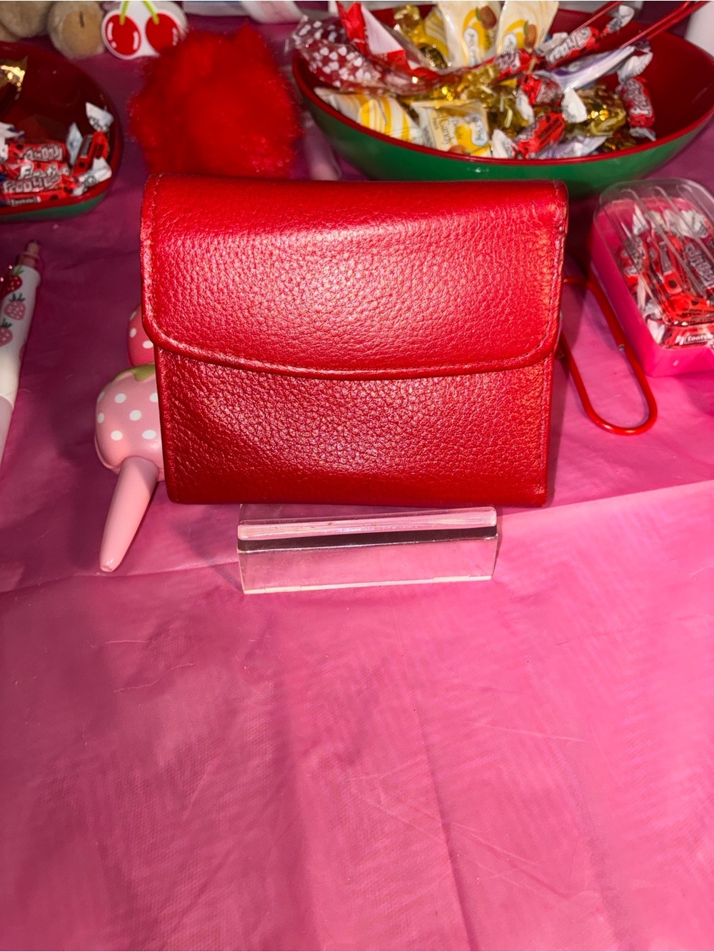 Buxton Red Pebbled Leather Compact Wallet